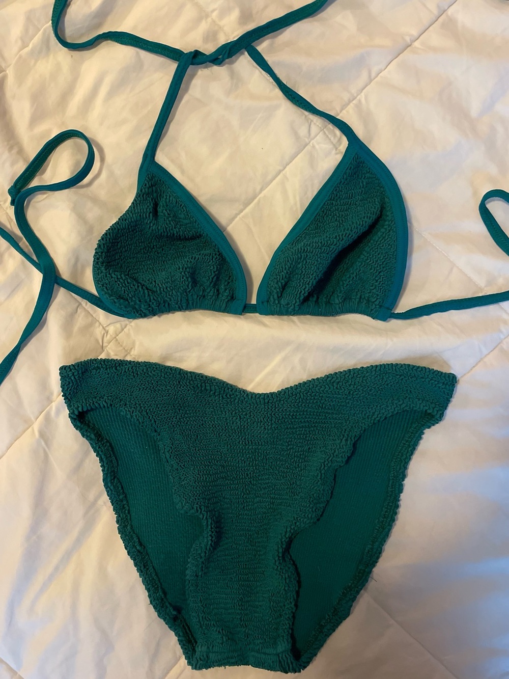 Hunza G Teal Ribbed Triangle Bikini Set